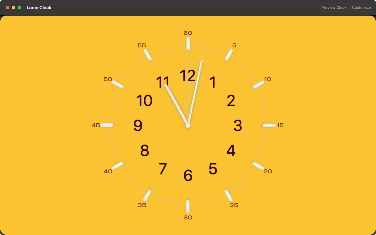 LumeClock - Main app interface showing elegant desktop analog clock LumeClock app main interface screenshot