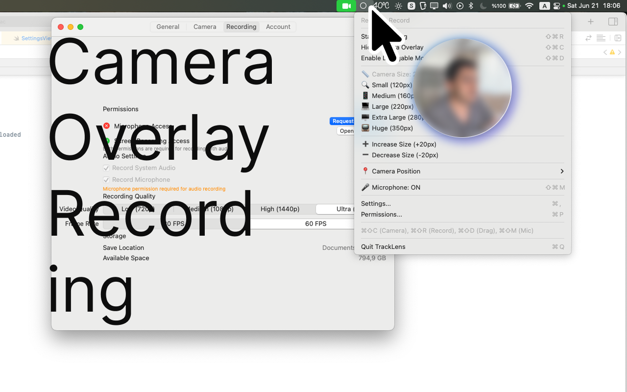 TrackLens screenshot 4 - TrackLens camera positioning and size controls TrackLens camera positioning and size controls